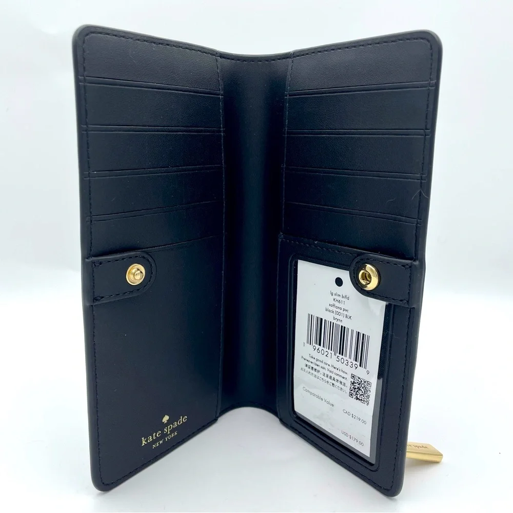 Kate Spade Brynn Large Slim Bifold Black NWT
